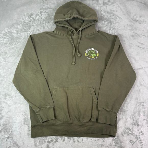Quicksilver Green Pullover Hoodie Logo Surfing Skating Mens L vtg y2k - Picture 1 of 6